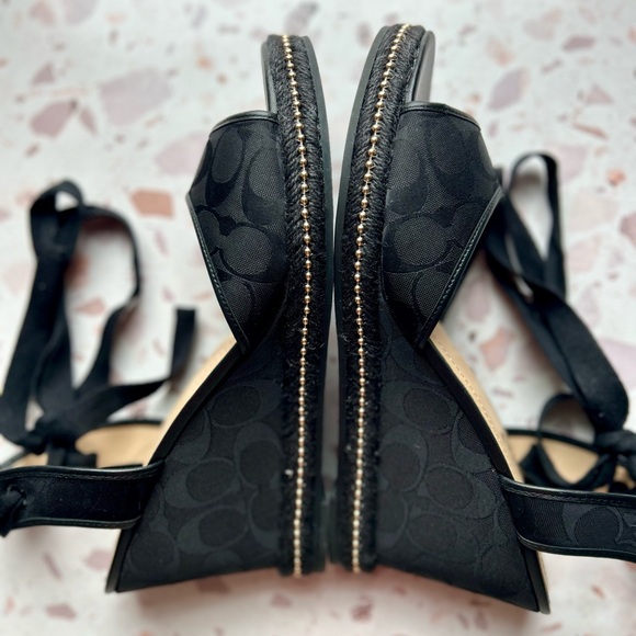 Coach Black Wedge Sandals with Ankle Ties NWOT Size 9.5 - Picture 7 of 12